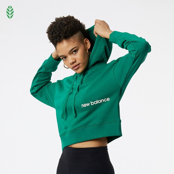 New Balance Essentials Green Crop Hoodie Sweatshirt Large - Picture 1 of 11